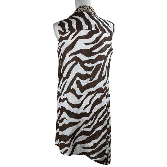Chicos Womens No-Iron Linen Animal Tunic Brown Zebra Asymmetric Hem Size 0 Small - Picture 8 of 11